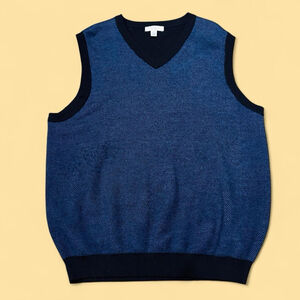 Turnbury Merino Wool Sweater Vest XL Blue & Black Checkered V-Neck Preppy Golf